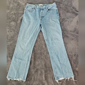 AGOLDE Relaxed Mid-Rise Bootcut Jeans in Light Wash with Raw Frayed Hem Size 29